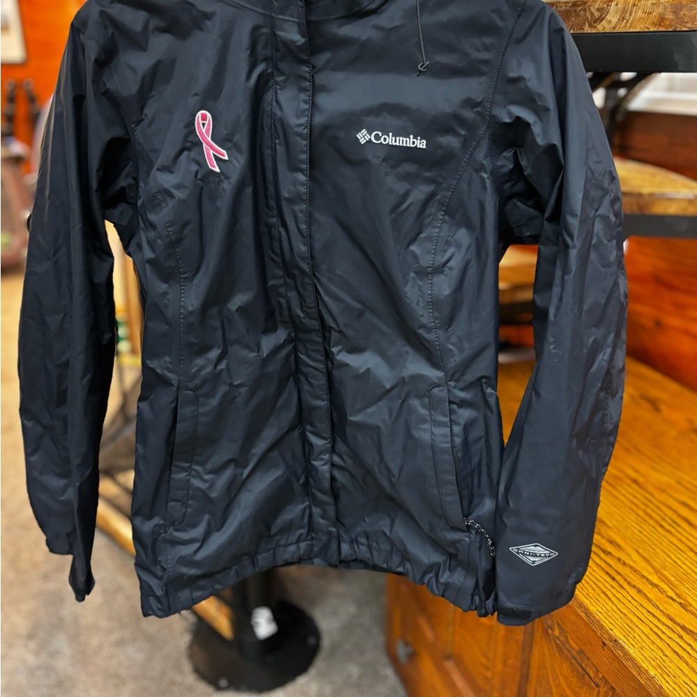 Columbia Black Jacket with breast cancer awareness